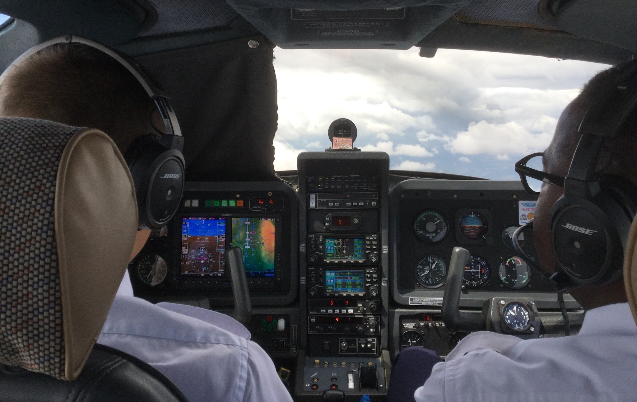 View from inside TB20 cockpit with instrument training curtain pulled